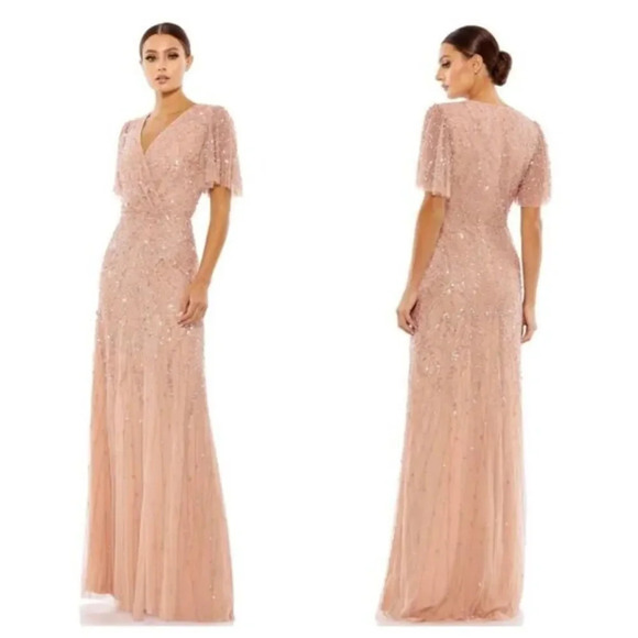 Mac Duggal EMBELLISHED FLUTTER SLEEVE GOWN Sz 14 - Picture 1 of 10